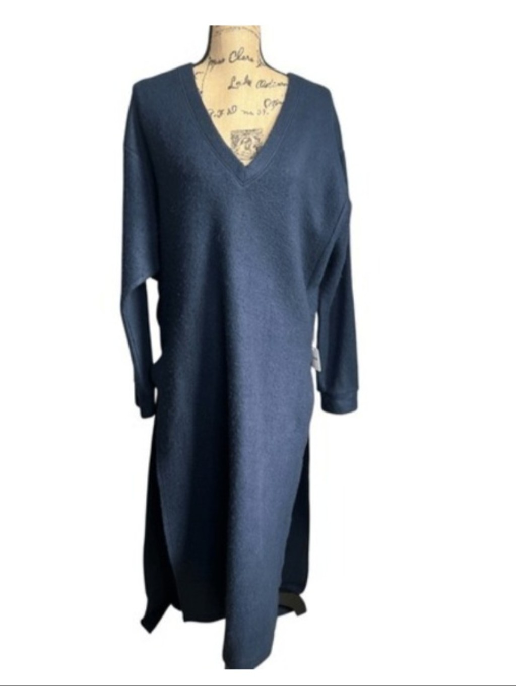 Free People Beach Cover Up Oversized V-Neck Knit Maxi Dress Navy Blue